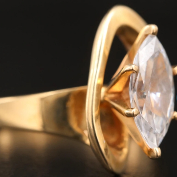 14K Solid Gold Marquise Cubic Zirconia Retro - Picture 5 of 7